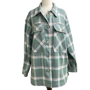 Reserve Fairfax NWT flannel Shacket in sage and pink plaid medium